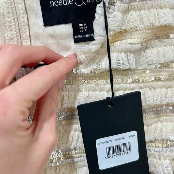 NWT Needle and Thread Nancy Frills Mini Dress in Champagne / Ivory, size 4 - Picture 6 of 6